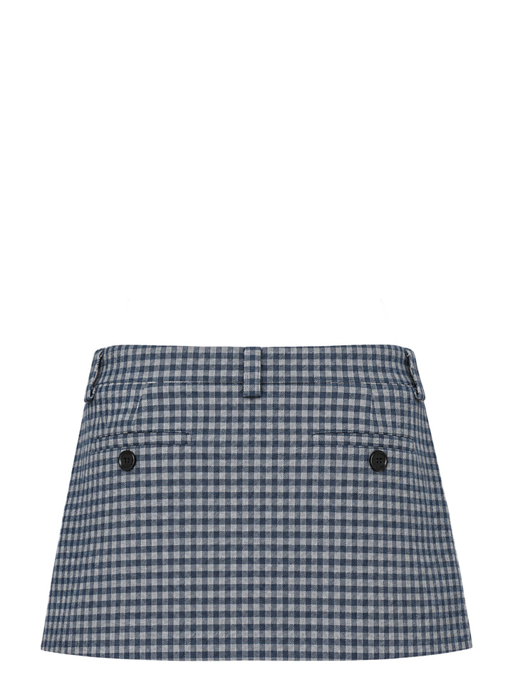 Glowny Polly Wrap Skorts in navy and white gingham check, showing structured waistband with button fastening and welt back pocket, laid flat on white background - view 2