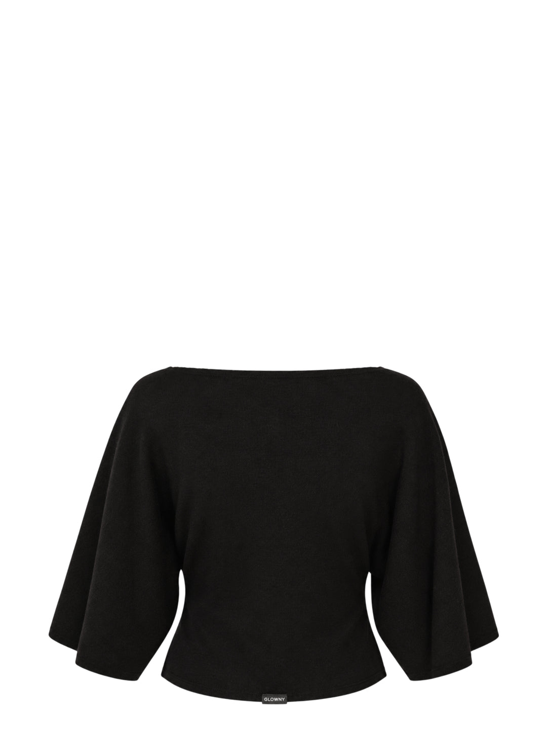 Glowny Melt Sleeve Blouse in black, featuring a wide bateau neckline and dramatic fluted three-quarter sleeves with a cropped silhouette - view 2