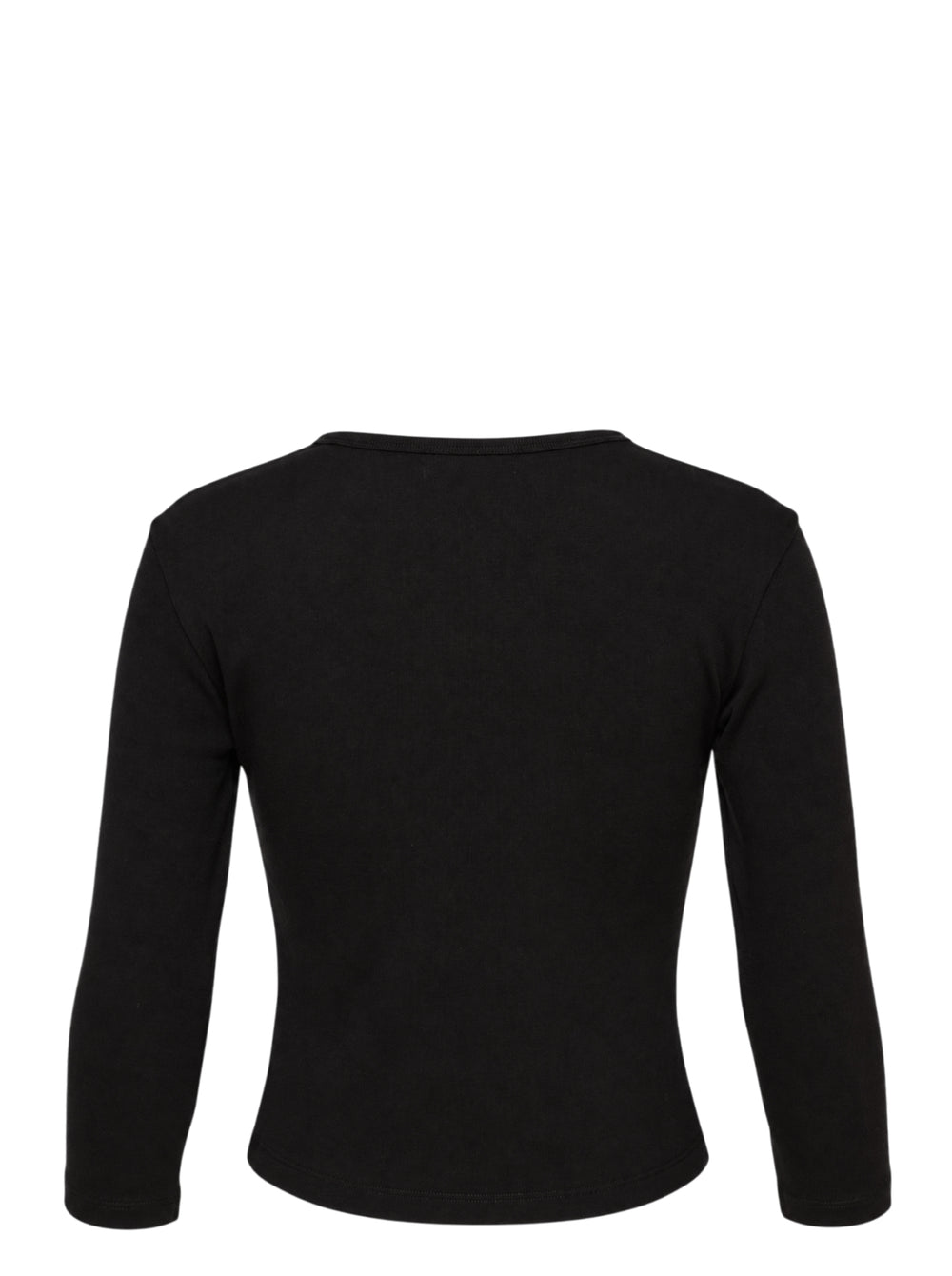 Glowny Long Sleeve Button Tee in black, featuring a short tonal button placket at the neckline, ribbed round collar, and a fitted jersey silhouette with woven brand label at the hem - view 2