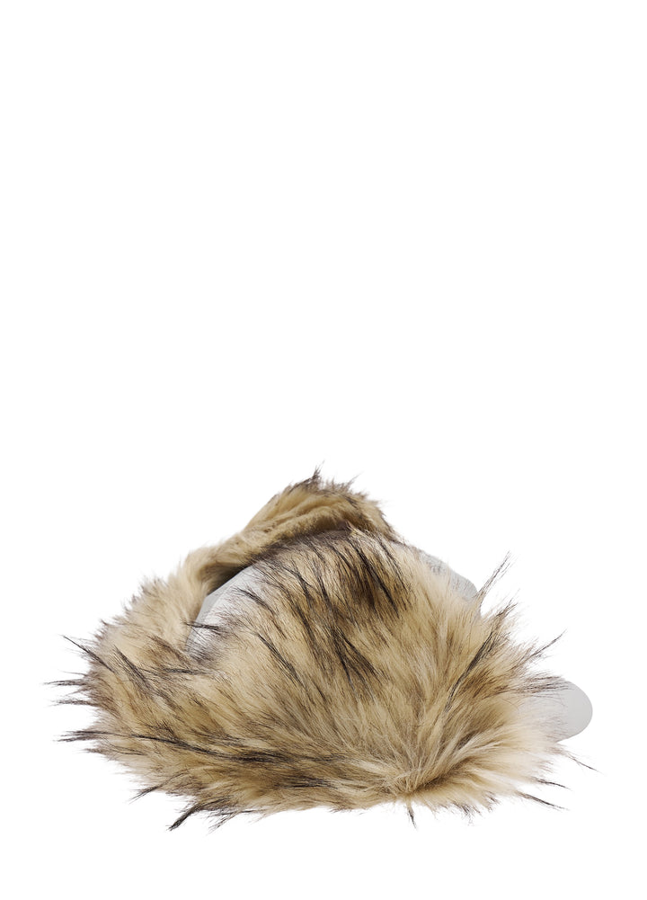 Open YY x Helinox pale grey cap with faux fur ear flaps and tonal embroidered diamond and YY logo on the front - view 2