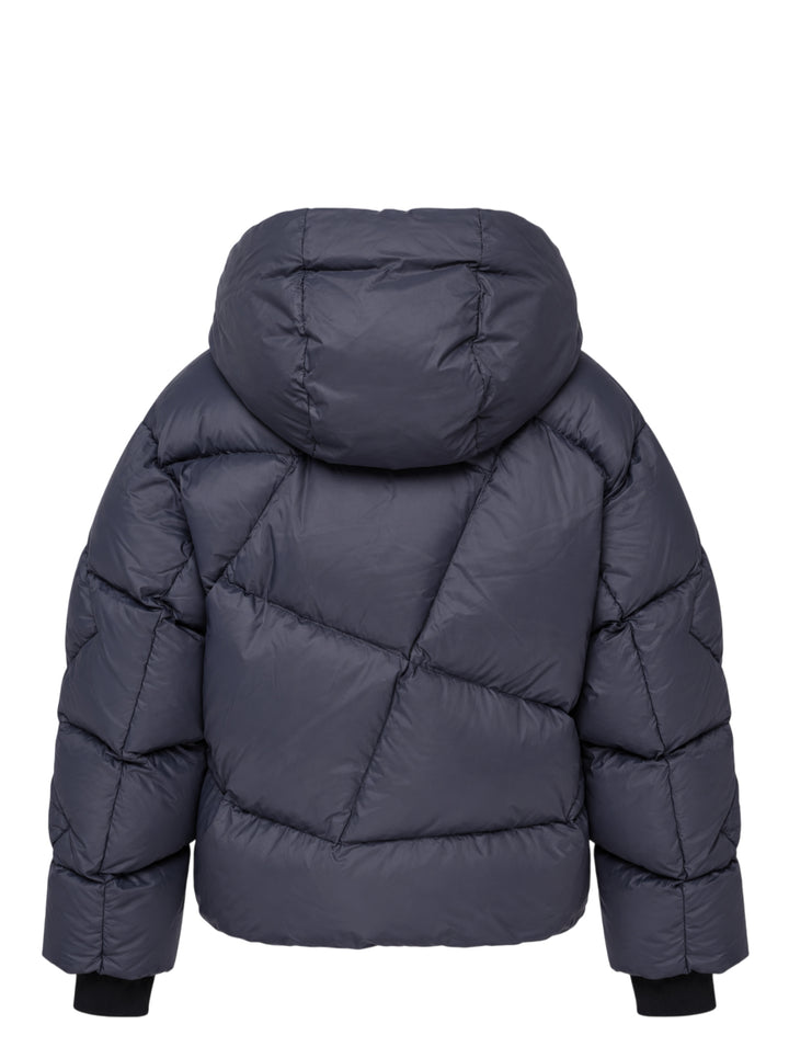 Open YY x Helinox Eclipse Heavy hooded puffer jacket in slate grey with star-quilted sleeves, two-way front zip and hem toggles - view 2