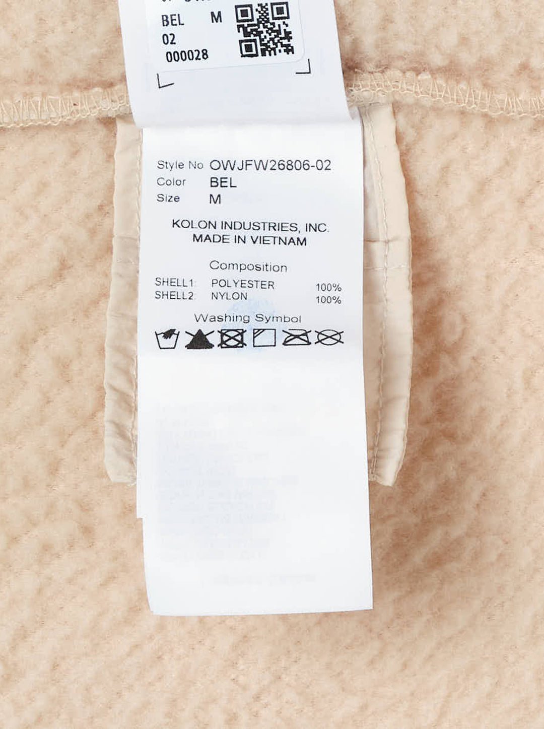 Open YY x Helinox cream sherpa fleece jacket with nylon side panels, stand collar, two-way zip and sleeve utility pocket - view 3