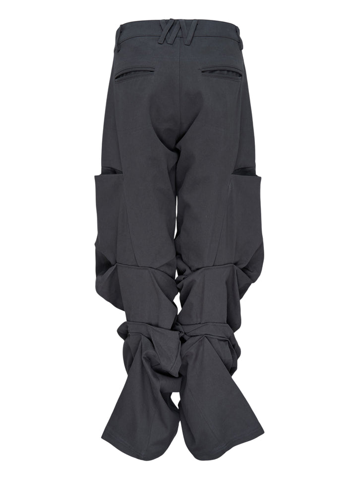 Nache Pintuck Wide Pants in charcoal grey twill with oversized hip pockets and a gathered, draped wide leg, front view - view 2