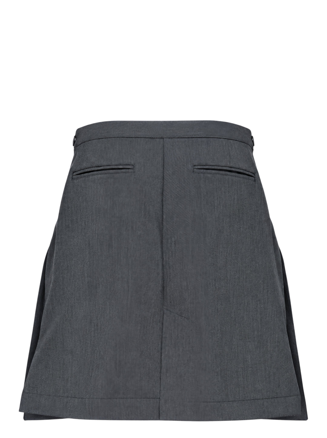 Nache charcoal grey A-line midi skirt with rows of dark buttons along both sides and buttoned waistband tabs - view 2