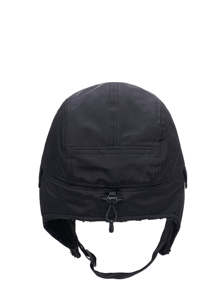 C.P. Company black baseball cap with embroidered logo and fleece-lined ear flaps with adjustable chin strap - view 3
