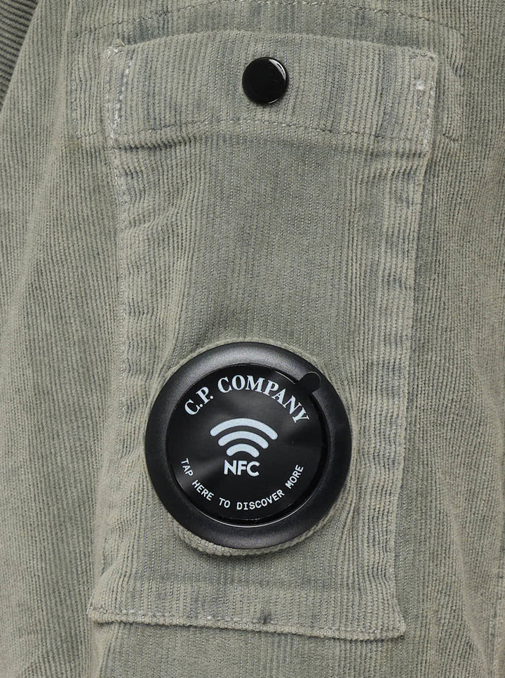 C.P. Company sage green corduroy overshirt with chest pockets, concealed button placket and lens detail on the sleeve - view 4