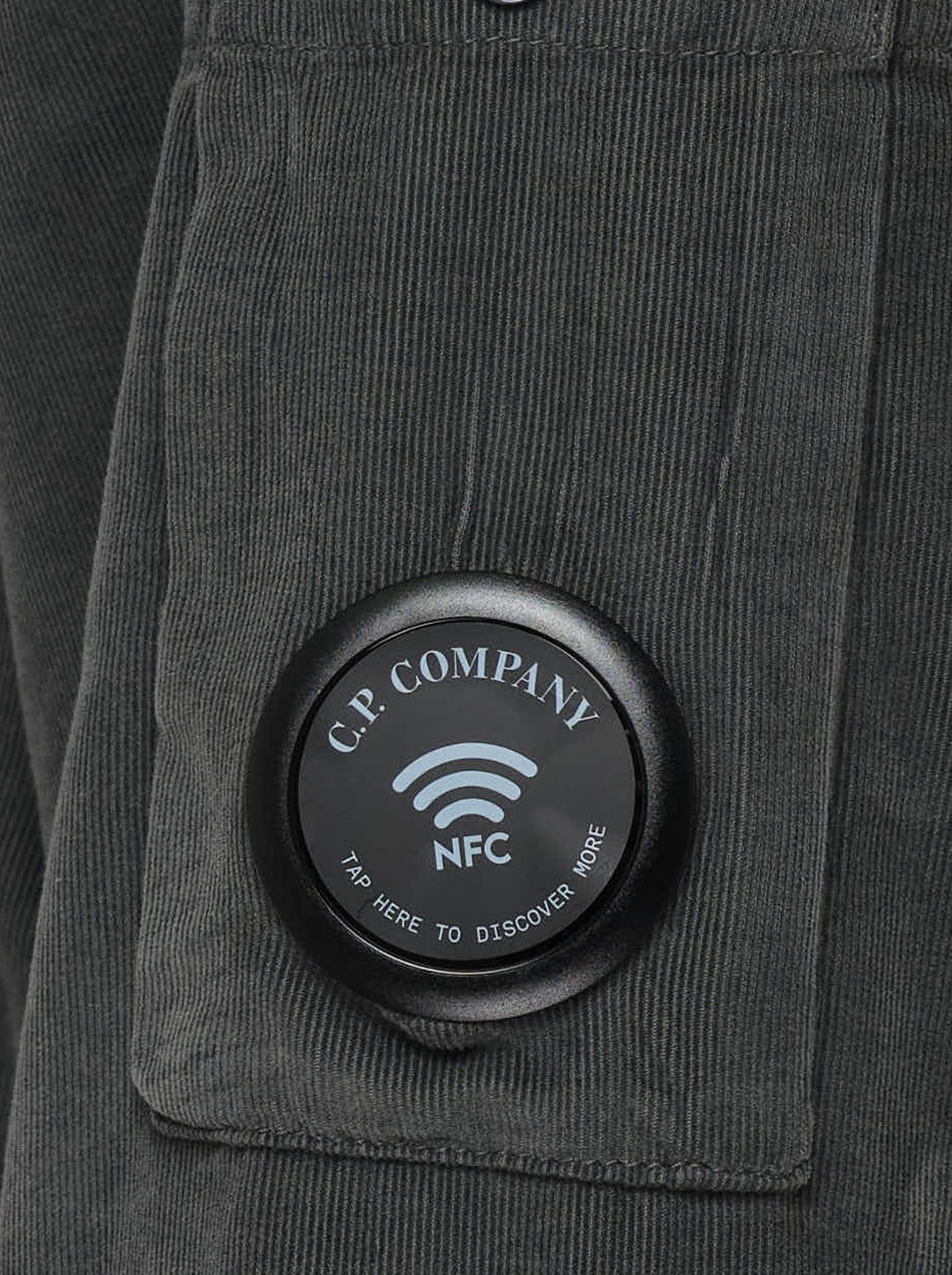 C.P. Company corduroy overshirt in washed charcoal with two large chest pockets and a Lens detail on the sleeve - view 4