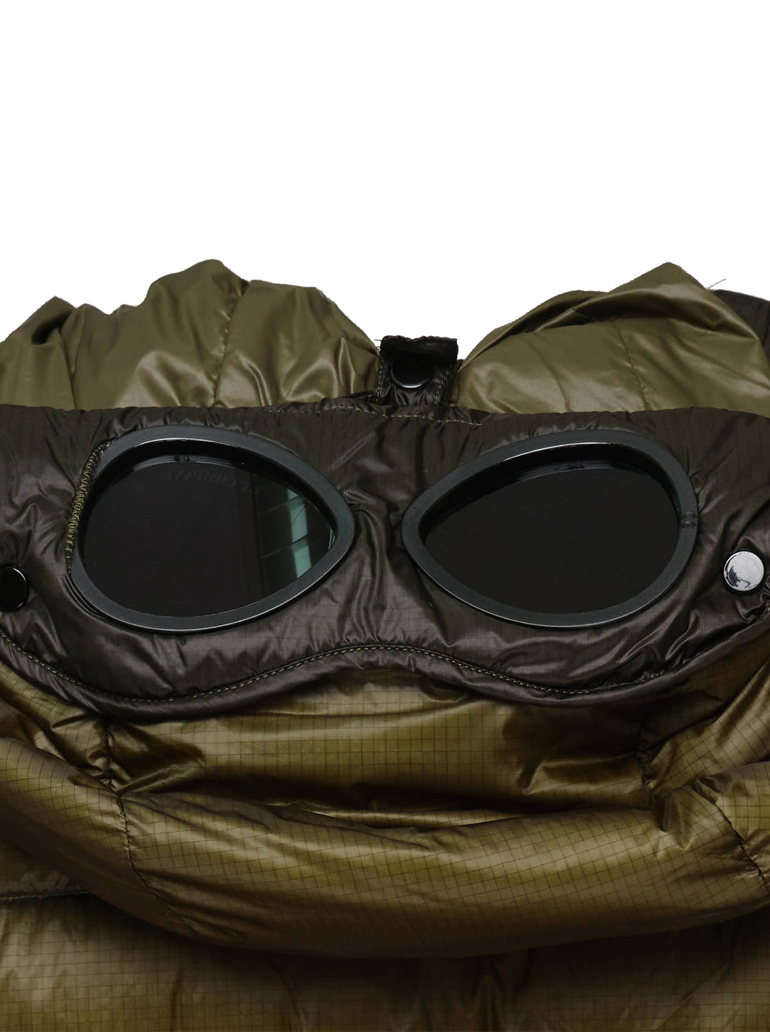 Olive green hooded quilted down jacket with tonal chest panels, zip pockets and ripstop shell - view 3