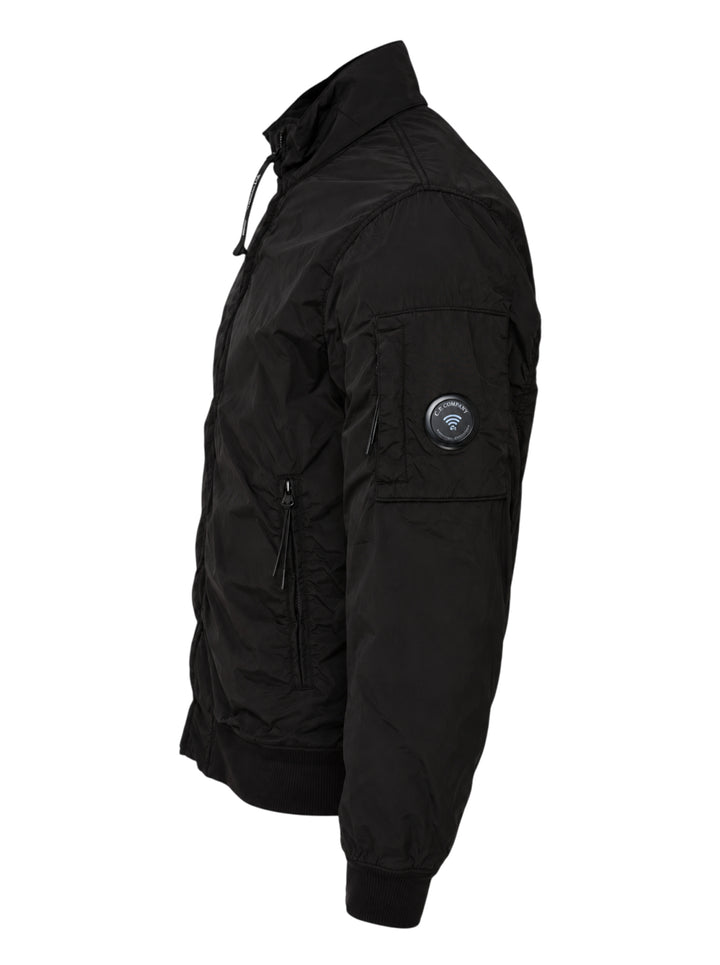 C.P. Company black Nycra-R padded bomber jacket with stand-up collar, double zip front and sleeve lens detail - view 3
