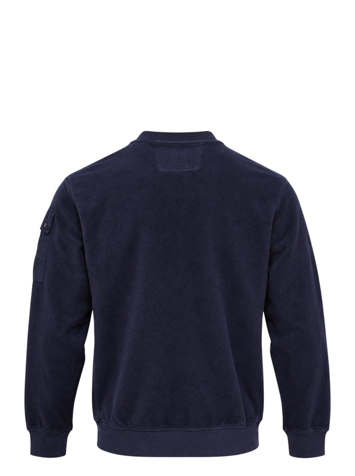 Navy brushed crew neck sweatshirt by C.P. Company with a sleeve utility pocket and signature lens detail - view 2