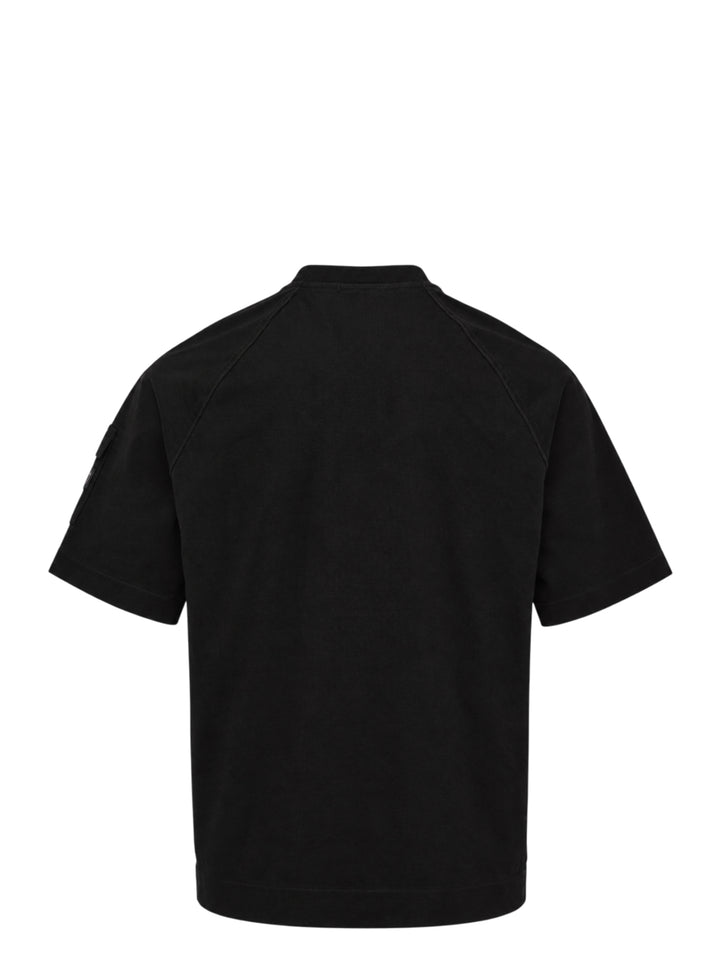 C.P. Company black mercerized cotton jersey raglan t-shirt with snap-fastened sleeve pocket and lens badge, front view - view 2