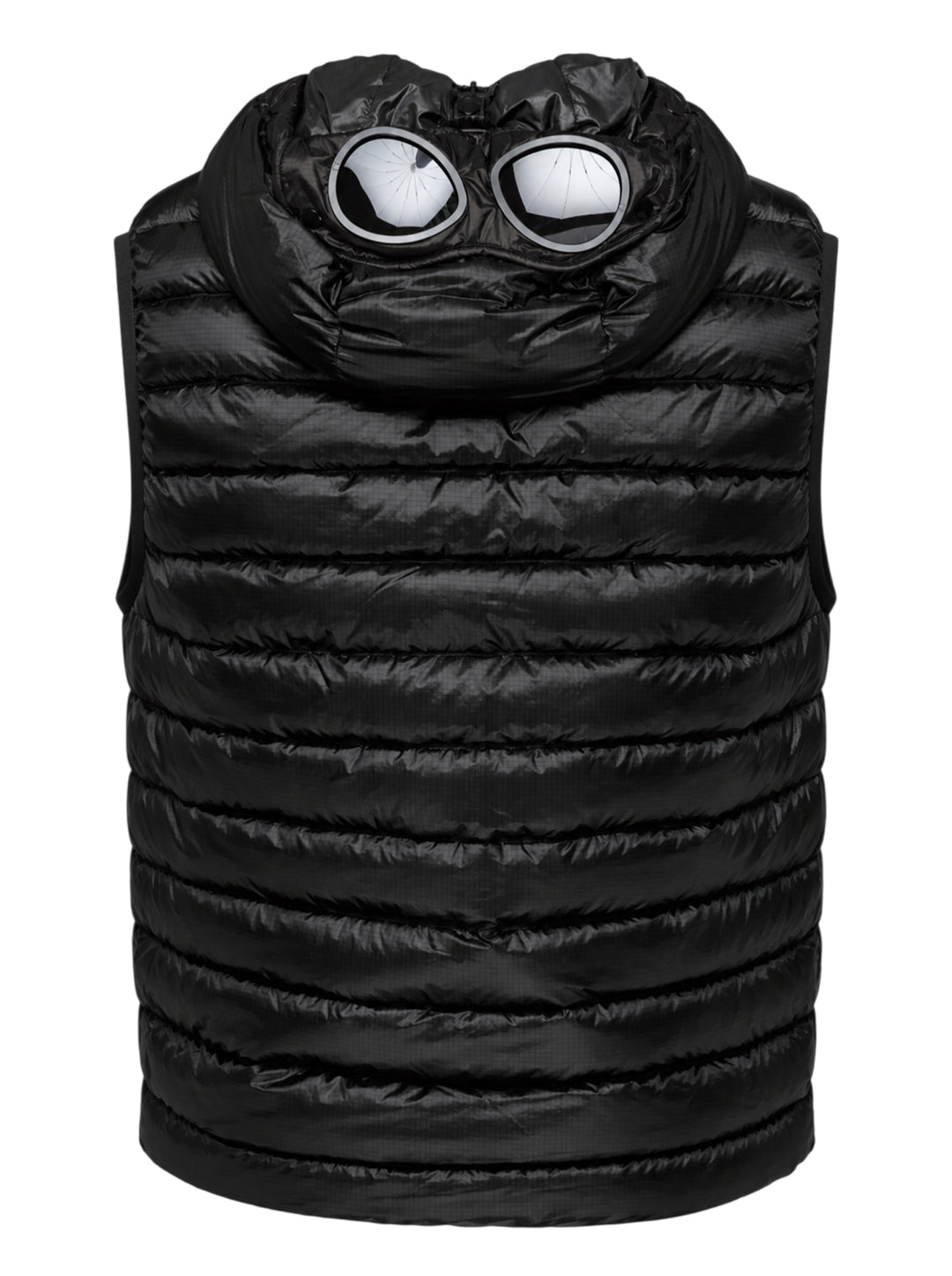 C.P. Company D.D. Shell Goggle Down Gilet in black with quilted channels, hood and zip front - view 2