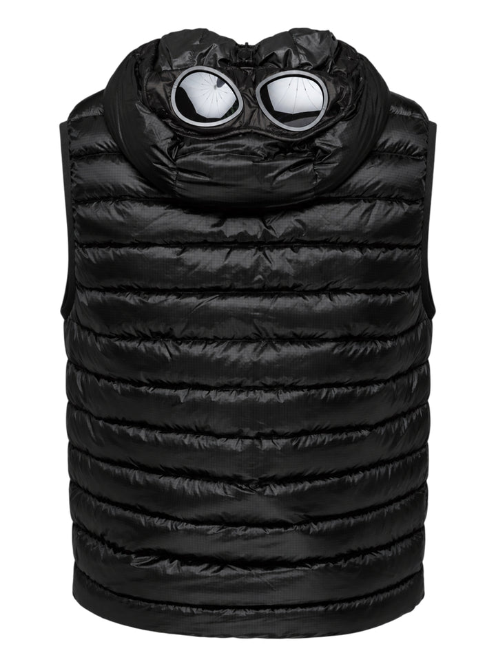 C.P. Company D.D. Shell Goggle Down Gilet in black with quilted channels, hood and zip front - view 2