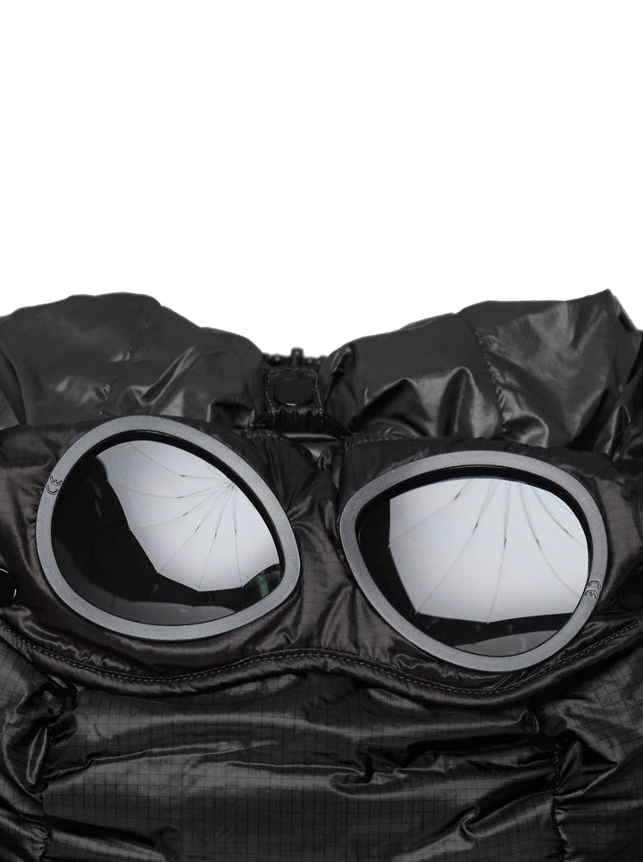 C.P. Company D.D. Shell Goggle Down Gilet in black with quilted channels, hood and zip front - view 3