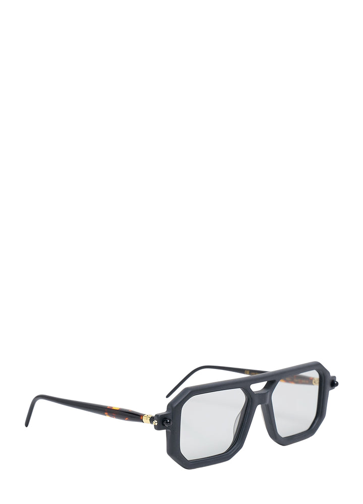 Kuboraum matte black angular aviator frames with light grey lenses and a double bridge, shown from the front - view 2