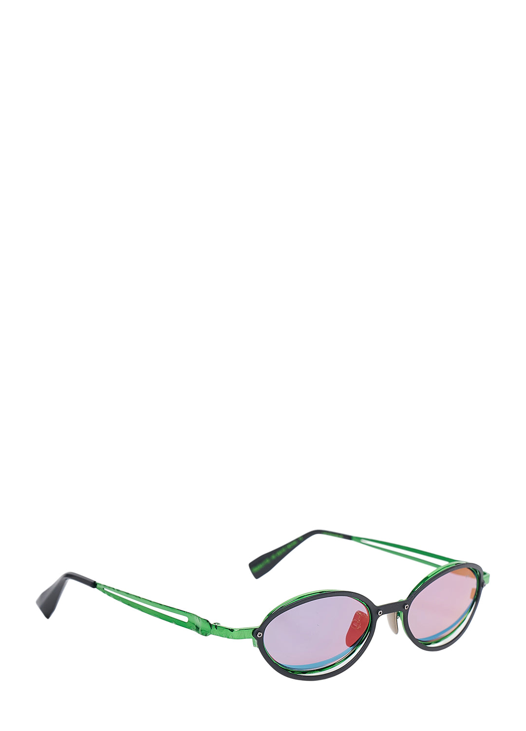 Kuboraum oval sunglasses with a matte black rim, electric green metallic inner frame and tinted gradient lenses, front view - view 2