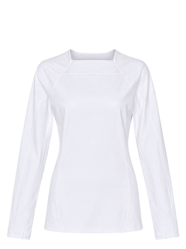 Nike x Jacquemus white long sleeve top with square neckline, raglan sleeves and contour seaming, front view