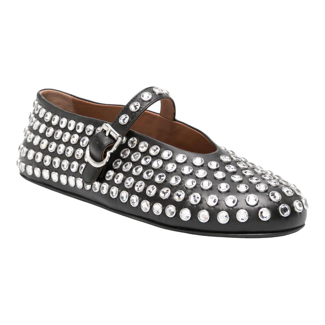Club21 - ALAIA - Strass Lambskin Ballet Flats - FLAT SANDALS - Black