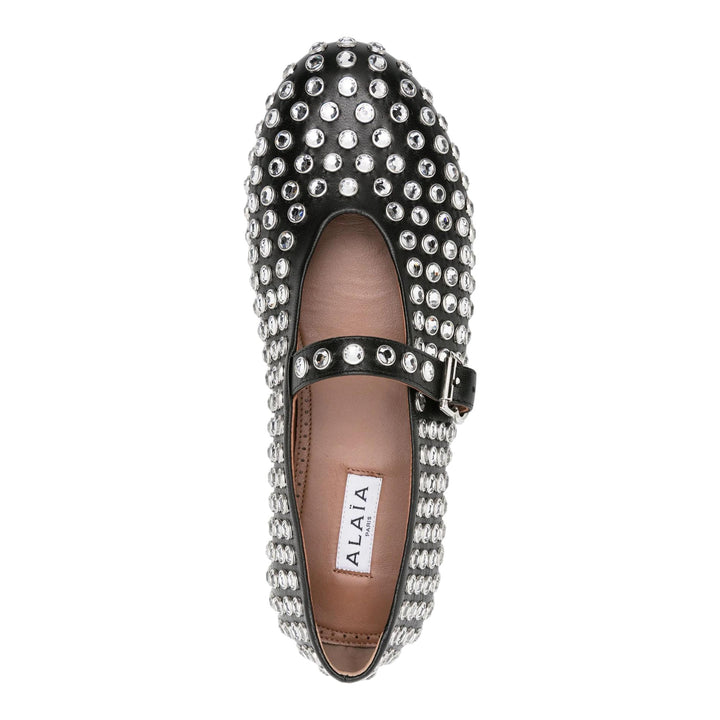 Club21 - ALAIA - Strass Lambskin Ballet Flats - FLAT SANDALS - Black
