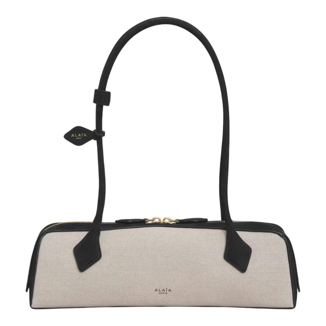 Club21 - ALAIA - Teckel Medium Linen And Nubuck Calfskin - HANDBAGS - Black
