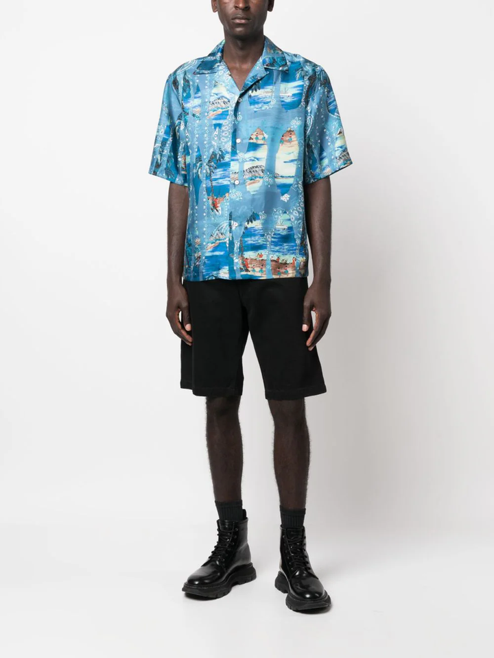 AMIRI Bleach Bandana Bowling Shirt Blue 2