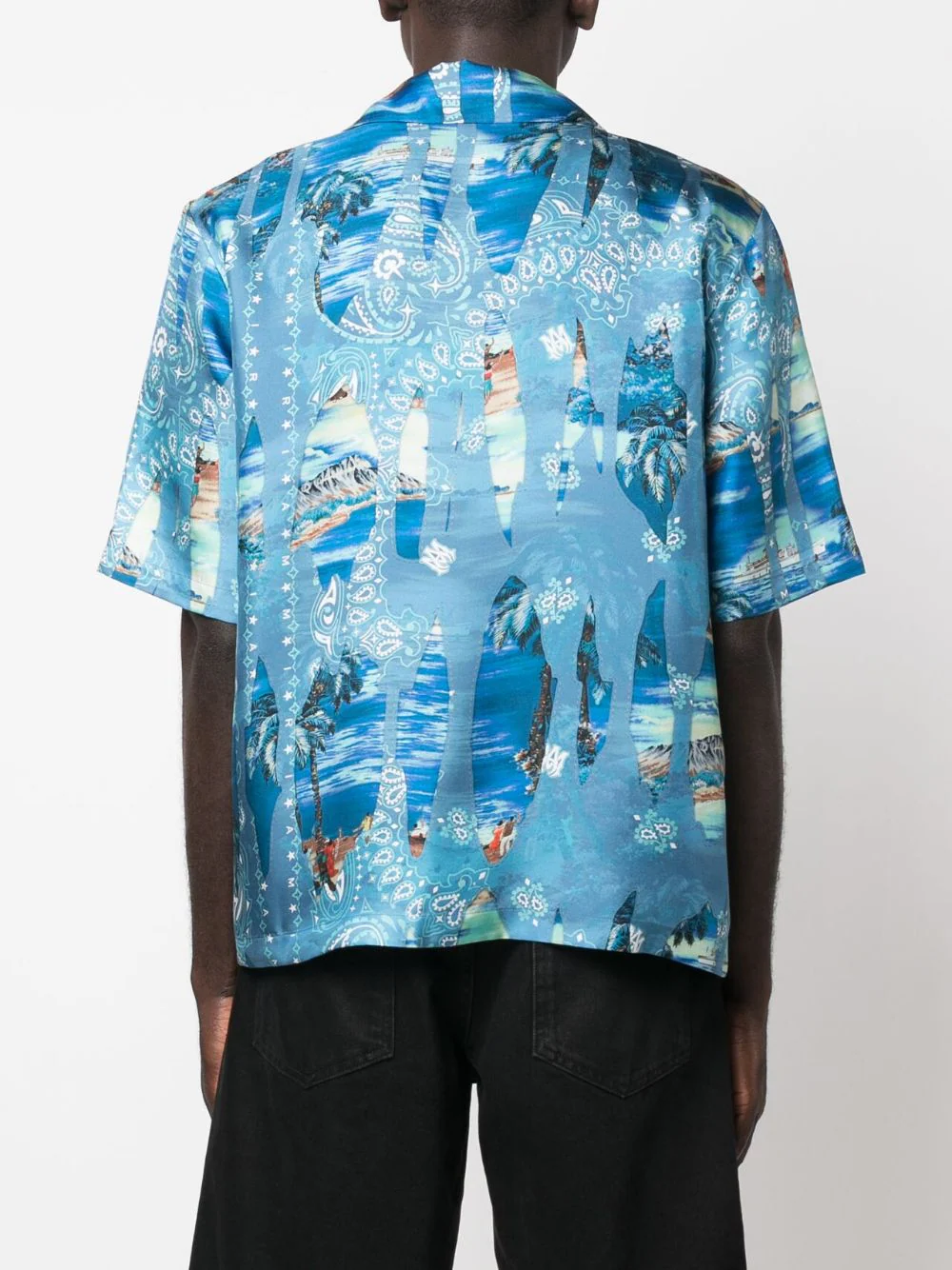 AMIRI Bleach Bandana Bowling Shirt Blue 4
