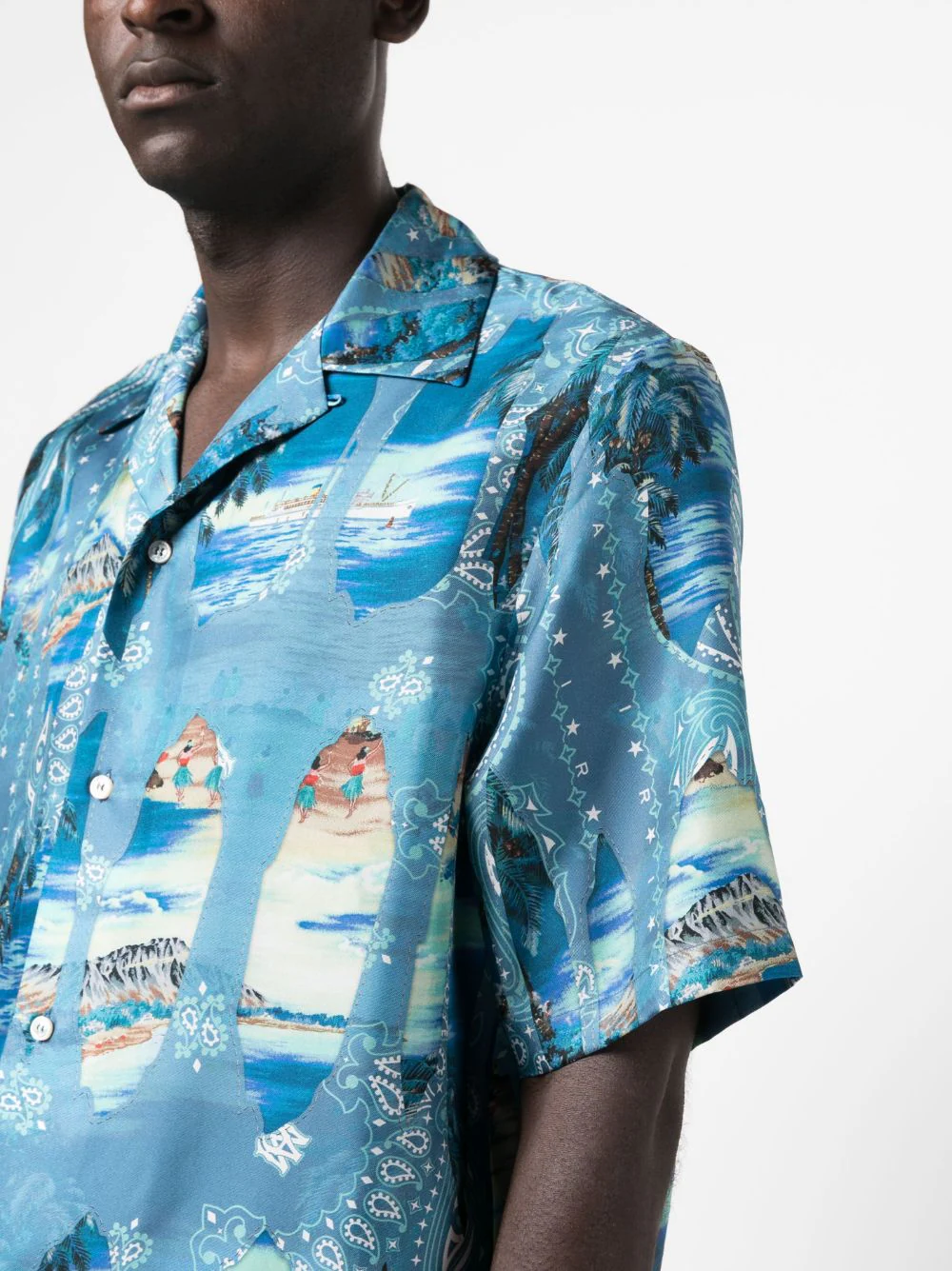 AMIRI Bleach Bandana Bowling Shirt Blue 5