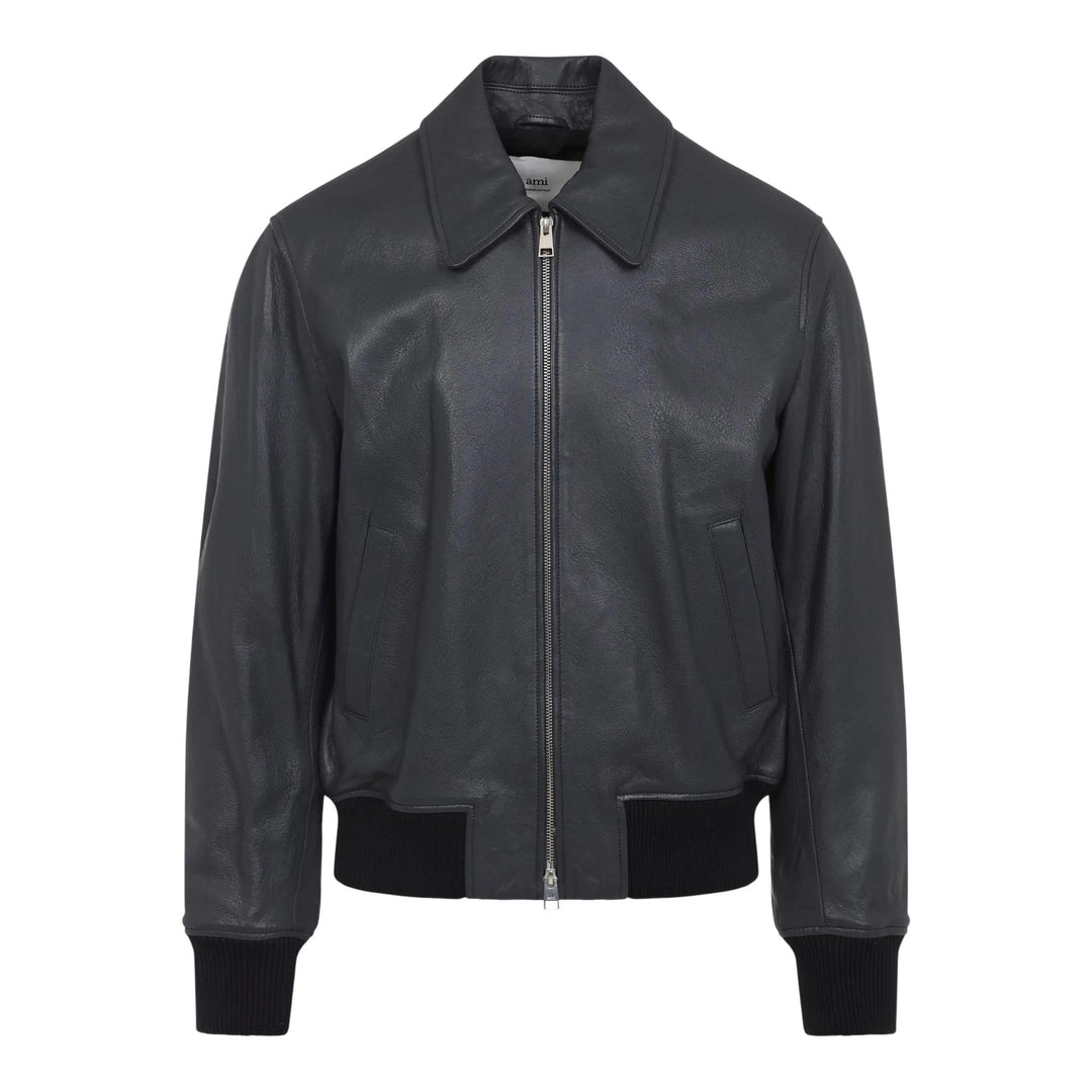 Club21 - AMI - Leather Zipped Jacket - BLOUSON - Charcoal