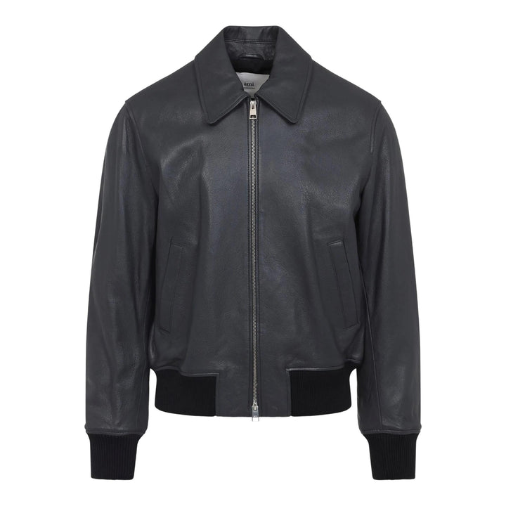 Club21 - AMI - Leather Zipped Jacket - BLOUSON - Charcoal