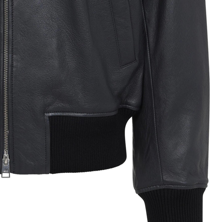 Club21 - AMI - Leather Zipped Jacket - BLOUSON - Charcoal