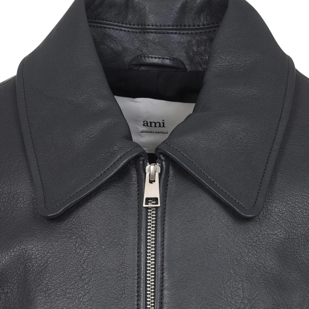 Club21 - AMI - Leather Zipped Jacket - BLOUSON - Charcoal