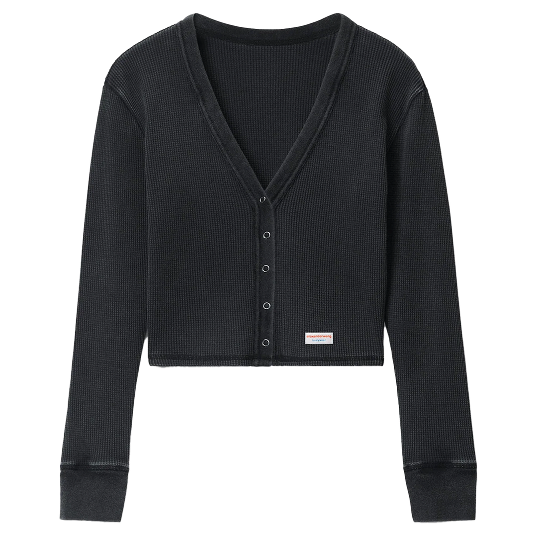 Cardigan In Waffle-Knit Cotton Stretch