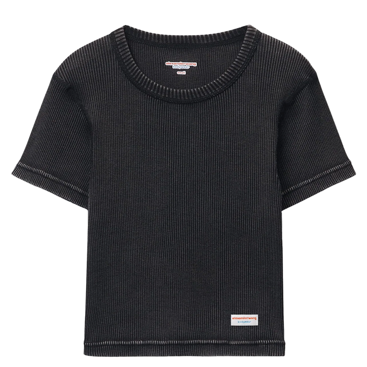 Cropped Short-Sleeve Baby Tee In Ribbed Cotton