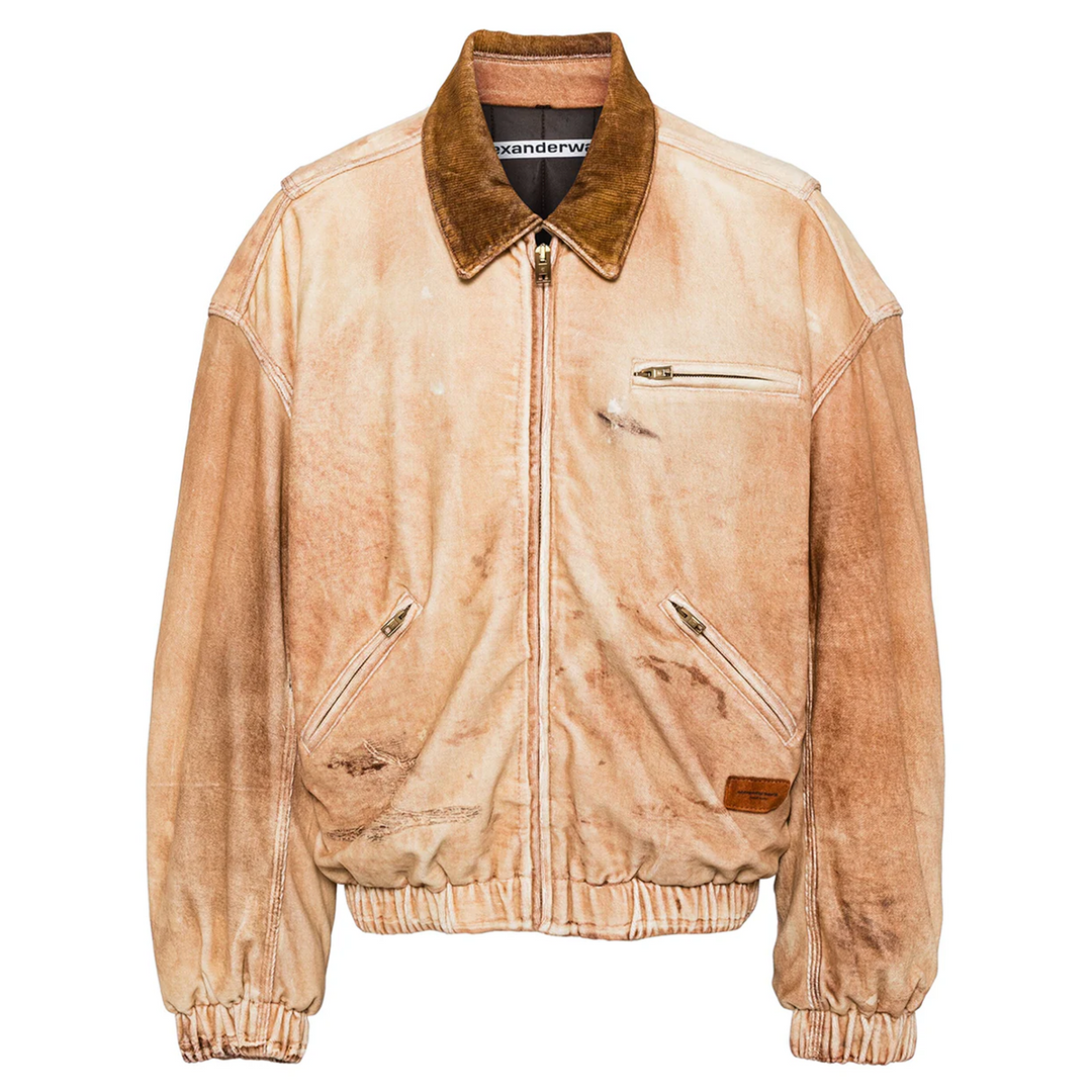 Bomber Jacket In Workwear Trompe-L'Oeil-Print Velour