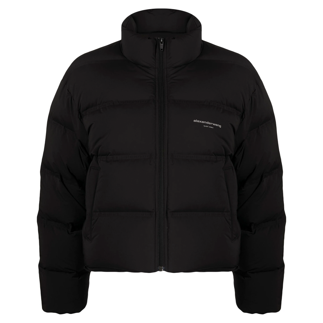 Cropped Puffer Coat With Reflective Logo