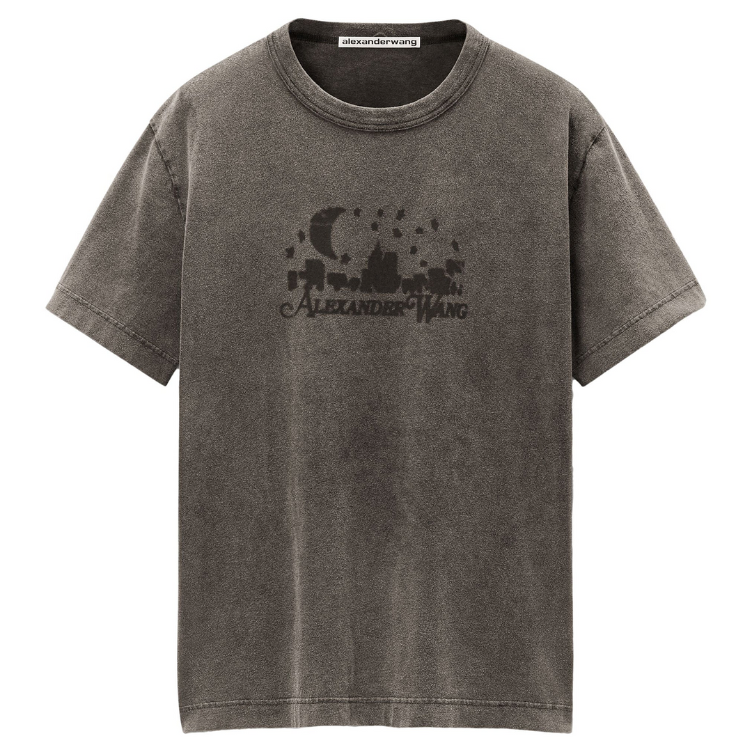 Distressed Skyline Tee In Sueded Cotton Terry