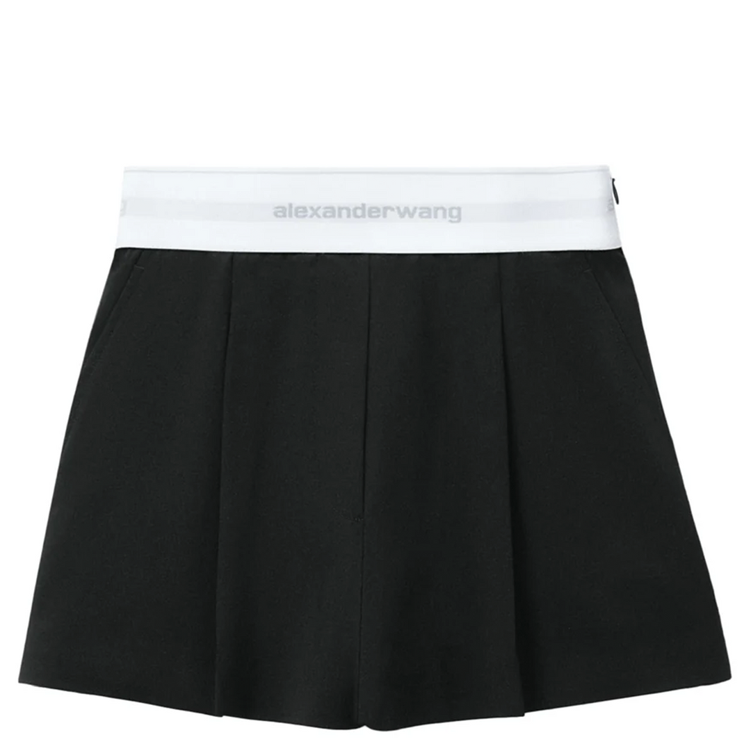 High-Waist Pleated Logo Short