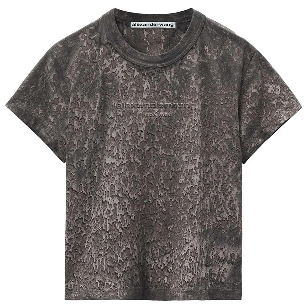 Logo Embossed Splatter Wash Shrunken Tee In Cotton Hemp Jersey