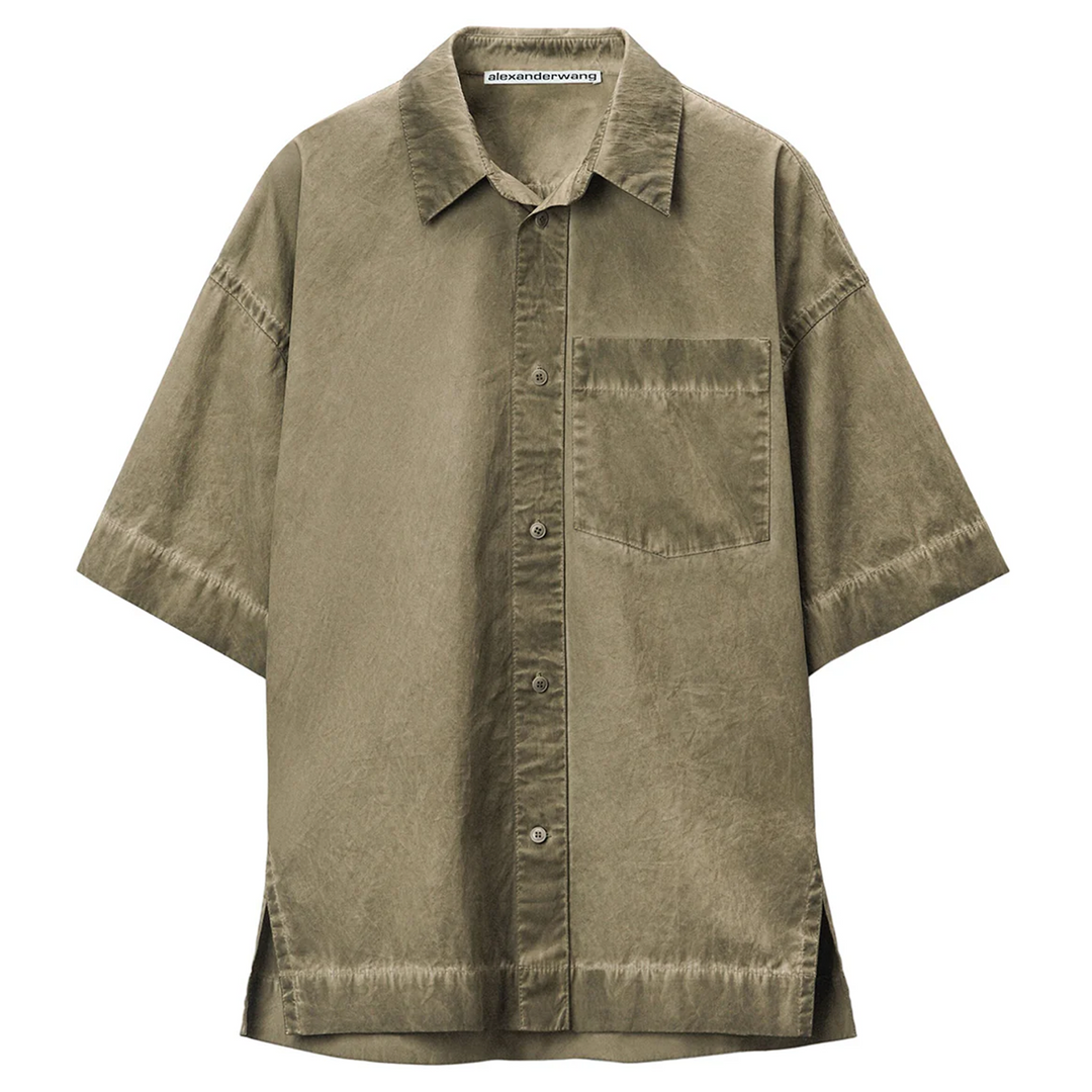 Oversized Short Sleeve Button Up Shirt In Cotton