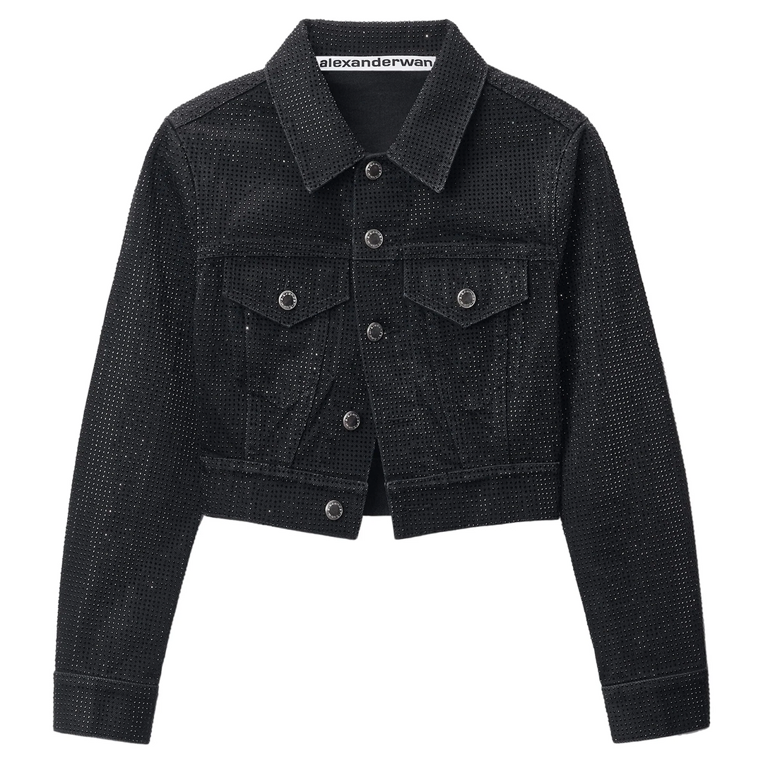 Shrunken Trucker Jacket In Crystal Hotfix Denim