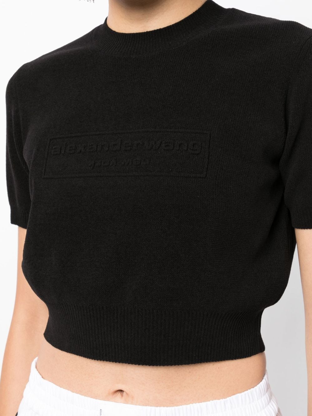 Alexander Wang-Embossed Logo Ribbed Tee-Black-5