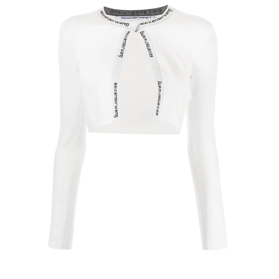 AlexanderWang_JacquardLongSleeveLogoCardiganInStretchKnit-White