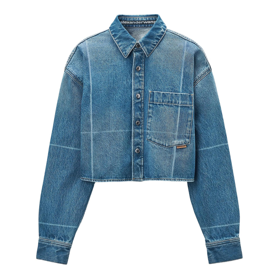 Club21 - Alexander Wang - Foldline Denim Cropped Shirt - SHIRTS - Blue