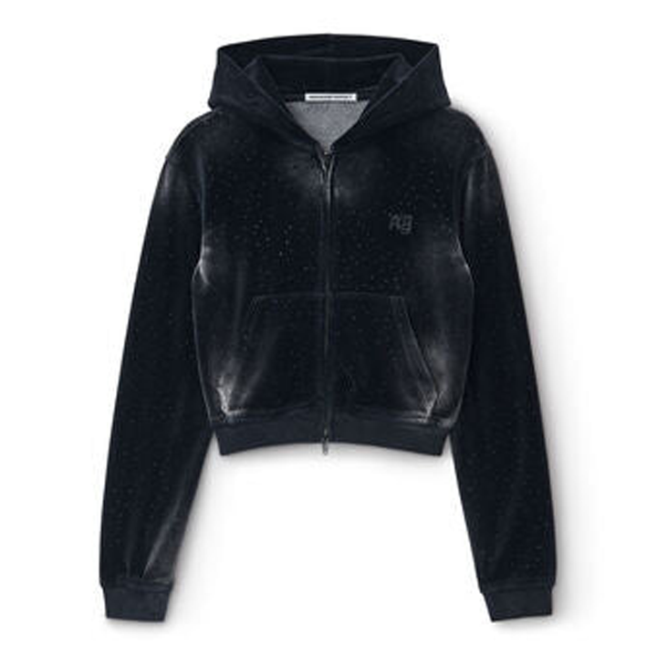 Hoodie With Clear Bead Hotfix In Crushed Velour