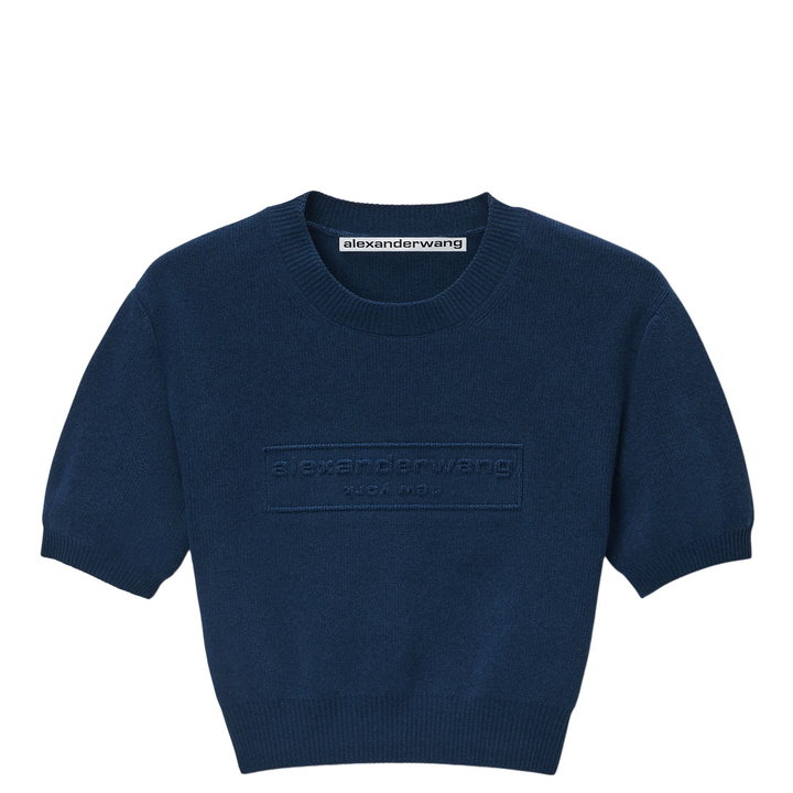 Alexander_Wang_Logo-Embossed_Tee_In_Rib-Knit_Navy