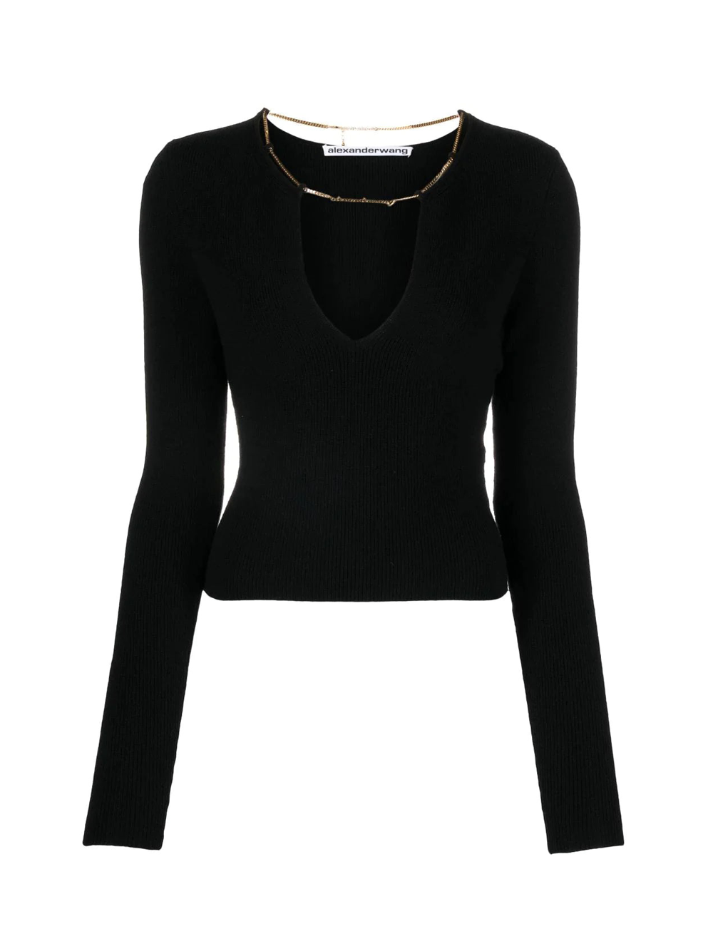Alexander_Wang_Merino_Wool_V_Neck_Pullover_With_Logo_Nameplate_Black