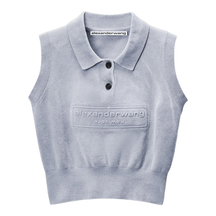 Club21 - Alexander Wang - Polo Collar Vest With Embossed Logo - KNIT TOPS - Grey