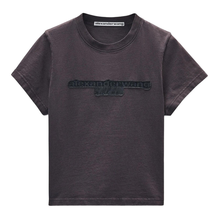 Club21 - Alexander Wang - Reverse Embroidery Logo Shrunken Tee - TEES - Black