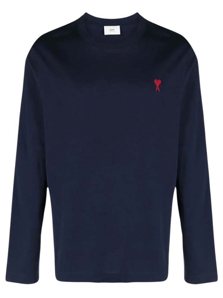 Ami-Paris-Long-Sleeves-Red-Adc-T-Shirt-Navy-1