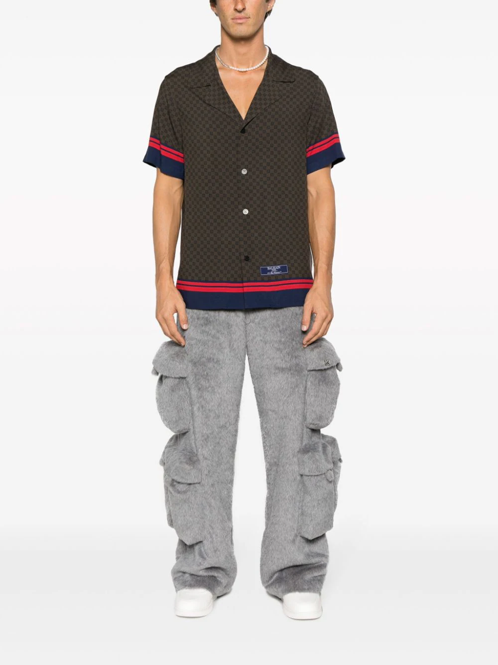 Balmain-All-Over-Mini-Monogram-Shirt-Brown-2